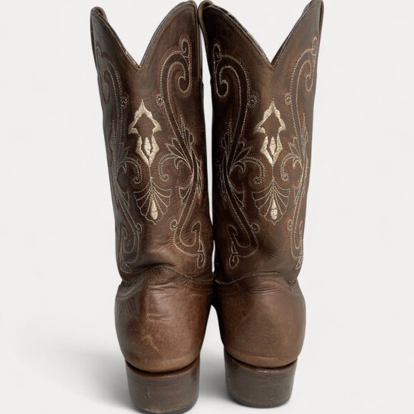 Cold River Brown Leather Embroidered Western Cowboy Boots Men's 9 D - Picture 9 of 16